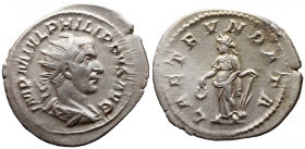 Roman Imperial 
PHILIP I 'THE ARAB' (244-249). Antoninianus. Rome. 
Obv: IMP M IVL PHIIPPVS AVG. Radiate, draped and cuirassed bust right. 
Rev: LA...