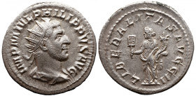 Roman Imperial 
PHILIP I 'THE ARAB' (244-249). Antoninianus. Rome. 
Obv: IMP M IVL PHILIPPVS AVG. Radiate, draped and cuirassed bust right. 
Rev: L...