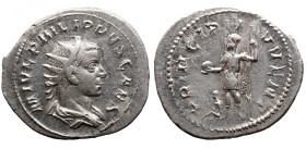 Roman Imperial 
PHILIP II (Caesar, 244-247). Antoninianus. Rome. 
Obv: M IVL PHILIPPVS CAES. Radiate and draped bust right. 
Rev: PRINCIPI IVVENT. ...
