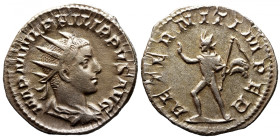 Roman Imperial 
PHILIP II (247-249). Antoninianus. Rome. 
Obv: IMP M IVL PHILIPPVS AVG. Radiate, draped and cuirassed bust right. 
Rev: AETERNIT IM...