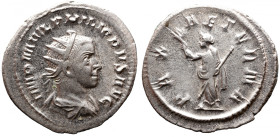 Roman Imperial 
PHILIP II (247-249). Antoninianus. Rome. 
Obv: IMP M IVL PHILIPPVS AVG. Radiate, draped and cuirassed bust right. 
Rev: PAX AETERNA...