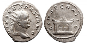 Roman Imperial 
DIVUS VESPASIAN (Died 79). Antoninianus. Struck under Trajan Decius. 
Obv: DIVO VESPASIANO. Radiate head right. 
Rev: CONSECRATIO. ...