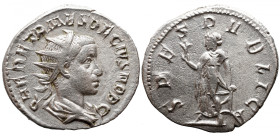 Roman Imperial 
HERENNIUS ETRUSCUS (Caesar, 249-251). Antoninianus. Rome. 
Obv: Q HER ETR MES DECIVS NOB C. Radiate and draped bust right. 
Rev: SP...