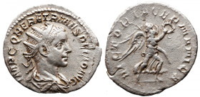 Roman Imperial 
HERENNIUS ETRUSCUS , 251. Antoninianus . Rome. 
Obv. IMP C Q HER ETR MES DECIO AVG Radiate, draped and cuirassed bust of Herennius E...