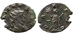 Roman Imperial 
GALLIENUS (253-268). Antoninianus. Rome. 
 Obv: GALLIENVS AVG. Radiate head right. 
 Rev: PAX AVG / T Pax standing left, holding br...