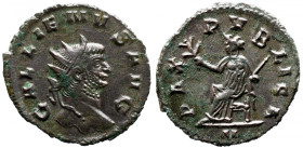 Roman Imperial 
Gallienus, 253-268. Antoninianus. Rome, 
Obv: GALLIENVS AVG Radiate head of Gallienus to right. 
Rev. PAX PVBLICA / V Pax seated le...