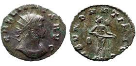 Roman Imperial 
GALLIENUS (253-268). Antoninianus. Rome. 
Obv: GALLIENVS AVG. Radiate head right. 
Rev: ABVNDANTIA AVG / B. Abundantia standing rig...