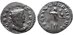 Roman Imperial 
GALLIENUS (253-268). Antoninianus. Mediolanum. 
Obv: GALLIENVS AVG, radiate, helmeted, and cuirassed bust left, holding spear and sh...
