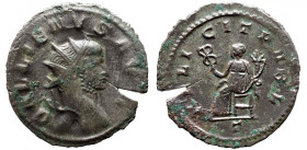 Roman Imperial 
GALLIENUS (253-268). Antoninianus. Rome. 
Obv: GALLIENVS AVG. Radiate head right. 
Rev: FELICIT PVBL / T. Felicitas seated left on ...