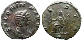 Roman Imperial 
SALONINA (Augusta, 254-268). Antoninianus. Rome. 
Obv: SALONINA AVG. Diademed and draped bust right, set on crescent. 
Rev: VESTA /...