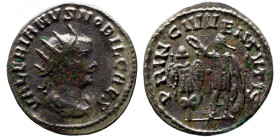 Roman Imperial 
VALERIAN II (Caesar, 256-258). Antoninianus. Samosata. 
Obv: VALERIANVS NOBIL CAES. Radiate, draped and cuirassed bust right. 
Rev:...