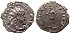 Roman Imperial 
POSTUMUS (260-269). Antoninianus. Treveri. 
Obv: IMP C POSTVMVS P F AVG. Radiate, draped and cuirassed bust right. 
Rev: P M TR P C...