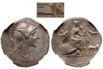 NGC Roman Republic 
ANONYMOUS. Denarius (115-114 BC). Rome. NGC VF 
Obv: ROMA. Helmeted head of Roma right; X (mark of value) to left. 
Rev: Helmet...