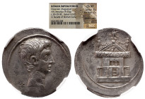 NGC Roman Republic 
OCTAVIAN. Denarius (30-29 BC). Uncertain mint in Italy, possibly Rome. NGC CH-XF 
Obv: Bare head right. 
Rev: IMP CAESAR on arc...