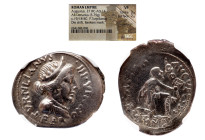 NGC Roman Imperial 
AUGUSTUS (27 BC-14 AD). Denarius. Rome. P. Petronius Turpilianus, moneyer. NGC VF 
Obv: TVRPILIANVS III VIR / FER ON. Diademed a...