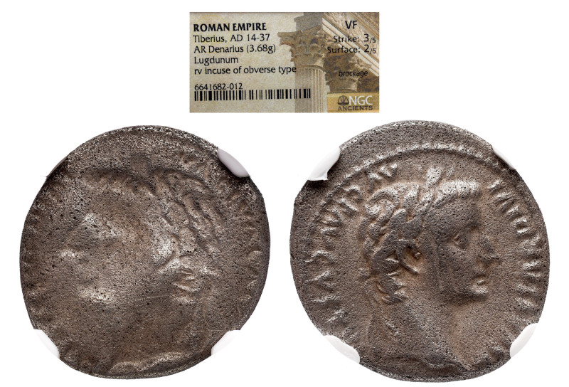 NGC Roman Imperial 
TIBERIUS (14-37). Denarius. "Tribute Penny" type. Lugdunum....