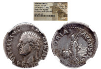 NGC Roman Imperial 
VITELLIUS (69). Denarius.Tarracco. NGC CH - F 
Obv: A VITELLIVS IMP GERMAN. 
Laureate head left. 
Rev: VICTORIA AVGVSTI. 
Vic...