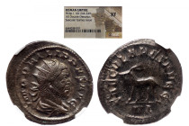 NGC Roman Imperial 
PHILIP I 'THE ARAB' (244-249). Antoninianus. Rome. Saecular Games issue. NGC XF 
Obv: IMP PHILIPPVS AVG. Radiate, draped and cui...