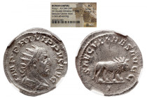 NGC Roman Imperial 
PHILIP I 'THE ARAB' (244-249). Antoninianus. Rome. Saecular Games/1000th Anniversary of Rome issue. NGC AU 
Obv: IMP PHILIPPVS A...