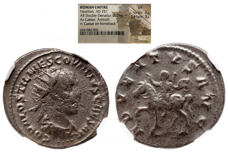 NGC Roman Imperial 
Hostilian. AD 251. AR Antoninianus. Antioch mint, 3rd offic...