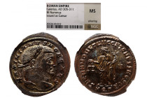 NGC Roman Imperial 
GALERIUS (Caesar, 293-305). Follis. Aquileia. NGC MS 
Obv: MAXIMIANVS NOB CAES. Laureate head right. 
Rev: SACRA MONET AVGG ET ...