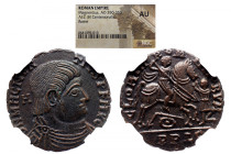 NGC Roman Imperial 
MAGNENTIUS (350-353). Ae. Contemporary imitation of Lugdunum. NGC AU 
Obv: D N MAGNENTIVS P F AVG. Bareheaded, draped and cuiras...