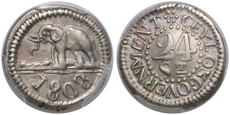 CEYLON. BRITISH GOVERNMENT. George III.
Silver 24 Stuivers, 1808.
CEYLON: GOVE...