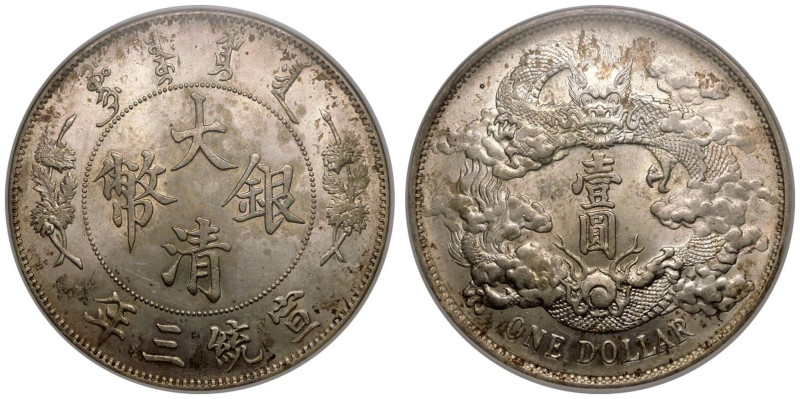 CHINA. EMPIRE. Xuantong, 1908-12.
Silver 1 Dollar, Year 3 (1911). Tientsin.
No...