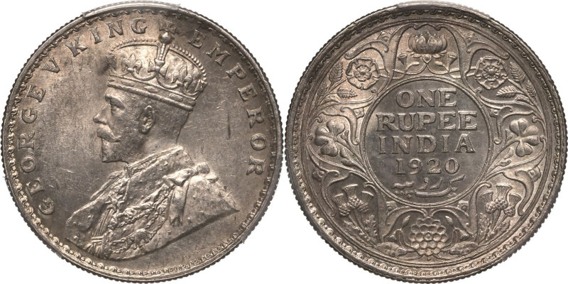 INDIA. BRITISH. George V.
Silver 1 rupee, 1920 &bull;. Bombay.
Crowned bust of...