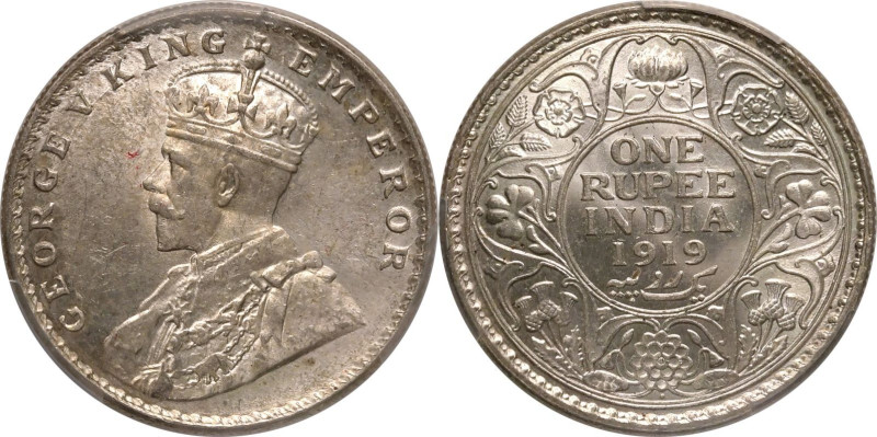 INDIA. BRITISH. George V.
Silver 1 rupee, 1919 &bull;. Bombay.
Obv: GEORGE V K...