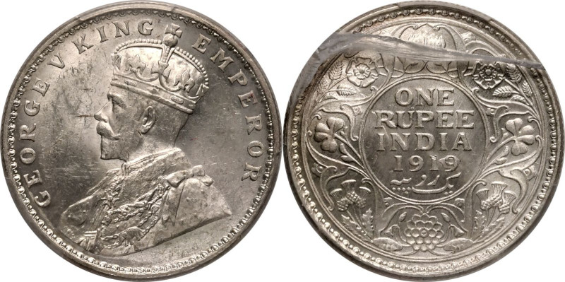 INDIA. BRITISH. George V.
Silver 1 rupee, 1919. Calcutta.
Crowned bust of King...