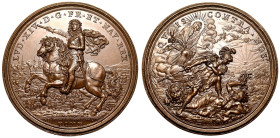 FRANCE. Louis XIV, 1643-1715.
Bronze Medal, 1673.
By G. Hamerani, on the siege of Nijmegen.
Obv.: LVD · XIV · D · G · FR · ET · NAV · REX. Armored ...