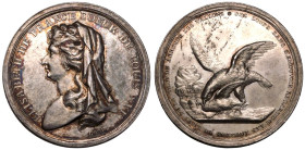 FRANCE.
Silver Medal, 1794.
By Loos on the execution of Elisabeth of France, the sister of Louis XVI.
Her bust left. / A hawk chokes a chained pige...