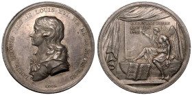 FRANCE.
Silver Medal, 1795.
By Loos on the execution of Louis XVII.
Bust portrait of the child left. / Behind a drawn curtain, the angel of death w...