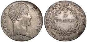FRANCE. Napoleon I, 1804-14 & 1815.
Silver 5 Francs, 1806 M. Toulouse.

Good very fine, edge knocks.

iNumis 20 (2013), lot 1047.

Reference: K...