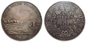 GERMANY. FRANKFURT. Free city.
Silver 2 Taler, 1843. Frankfurt.
City view of Frankfurt am Main from the West.
In secure plastic holder, graded PCGS...