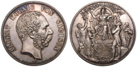 GERMANY. SAXONY. Albert, 1873-1902.
Silver 5 Mark, 1889 E.
Struck to commemorate the 800th anniversary of the House of Wettin.
Obv.: ALBERT KOENIG ...