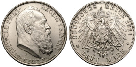 GERMANY. BAVARIA. Otto.
Silver 3 Mark, 1911 D. Munich.
Stuck to commemorate the Grand Duke's 90th birthday on 12 March 1911.
About uncirculated.
...