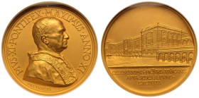 ITALY. PAPAL STATE. Pius XI, 1922-1939.
Gold Medal, 1932-dated.
By A. Mistruzzi.
Obv.: PIVS XI PONTIFEX MAXIMVS ANNO XI Bust right
Rev.: Fa&ccedil...