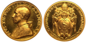 ITALY. PAPAL STATE. Pius XII, 1939-58.
Gold Medal, 1939-dated.
By A. Mistruzzi on Pius XII election as Pope.
From a Swiss collection of Papal medal...
