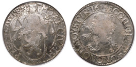 NETHERLANDS. KAMPEN.
Silver 1 Leeuwendaalder, 1648. Kampen.
MO ARG CIV IM P BELG CAMPEN, standing knight behind shield facing left / CONFIDENS DNO N...