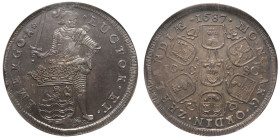 NETHERLANDS. ZEELAND.
Silver 10 Schellings, 1687. Zeeland. Piedfort.
LUCTOR. ET - EMERGO standing knight with sword holding shield / . MO. NO. ARG. ...