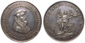SWITZERLAND. GENEVA.
Silver Medal, 1641.
By Sebastian Dadler, on the centennial celebration of the Reformation in Geneva.
Obv.: PASTOR IOANNES CALV...
