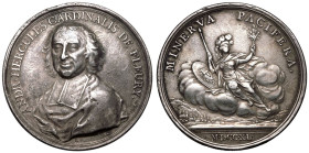 SWITZERLAND. BASEL. Jakob Sigismund.
Silver Medal, 1740.
Jakob Sigismund von Reinach-Steinbrunn, 1737-1743
By J. Dassier, on Cardinal Andr&eacute; ...