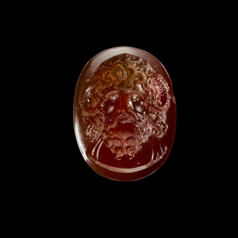 Gemstone with Zeus Ammon. Hellenistic, 2nd - 1st century BC. 1,6 x 1,2cm. Oval i...