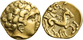 CELTIC, Northwest Gaul. Uncertain tribe. Circa 3rd-2nd century BC. Quarter Stater (Gold, 12.5 mm, 1.92 g, 10 h), imitating staters of Philip II. Celti...