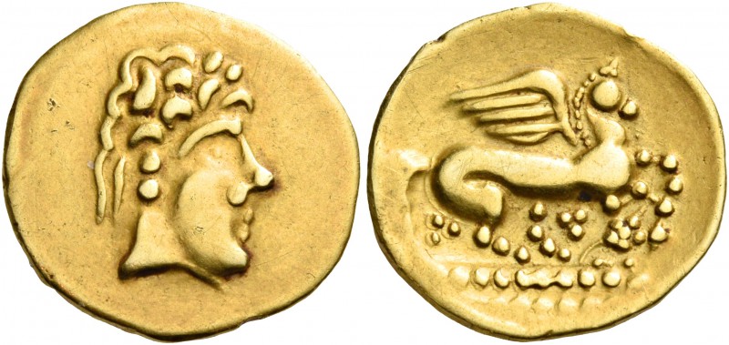 CELTIC, Northeast Gaul. Mediomatrici. Late second century BC. Quarter Stater (Go...