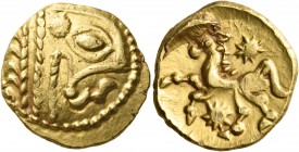 CELTIC, Northeast Gaul. Veliocassi. End of 2nd century - 50 BC. Stater (Gold, 18.5 mm, 6.40 g, 2 h), "à l'astre" series, probably struck during Caesar...