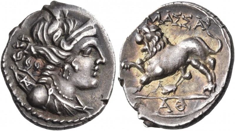 GAUL. Massalia. Circa 130-121 BC. Drachm (Silver, 16 mm, 2.69 g, 4 h). Diademed ...