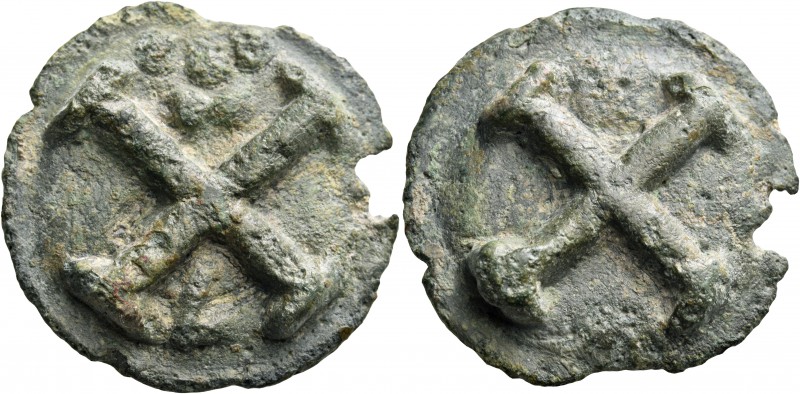 APULIA. Luceria. Circa 217-212 BC. Quincunx (Bronze, 32 mm, 32.15 g). Wheel of f...